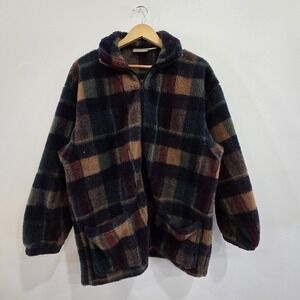 Vtg 90s Coldwater Creek Oversized Fuzzy  Full Zip Sherpa Jacket Size Med